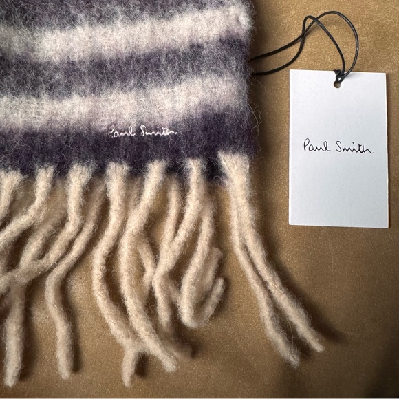 Paul Smith Baby Alpaca striped pink gray cream blanket scarf wrap mohair NWT - Picture 5 of 9